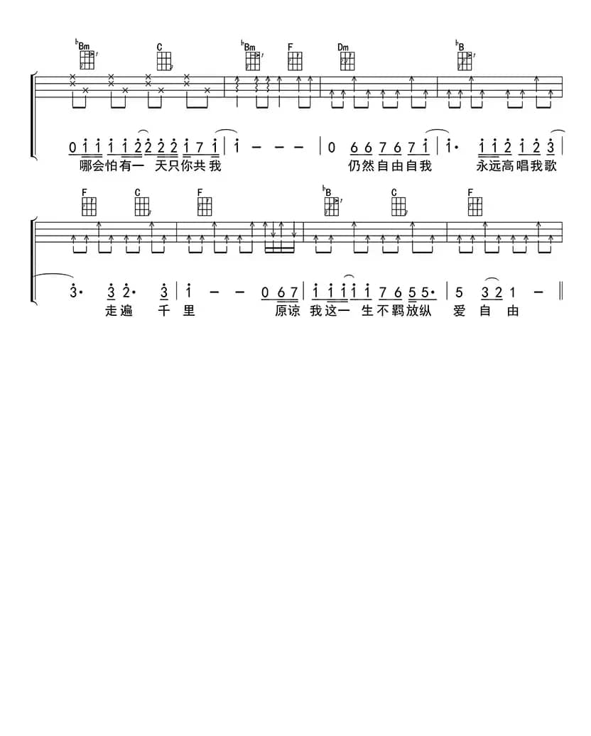 海阔天空（ukulele四线谱）