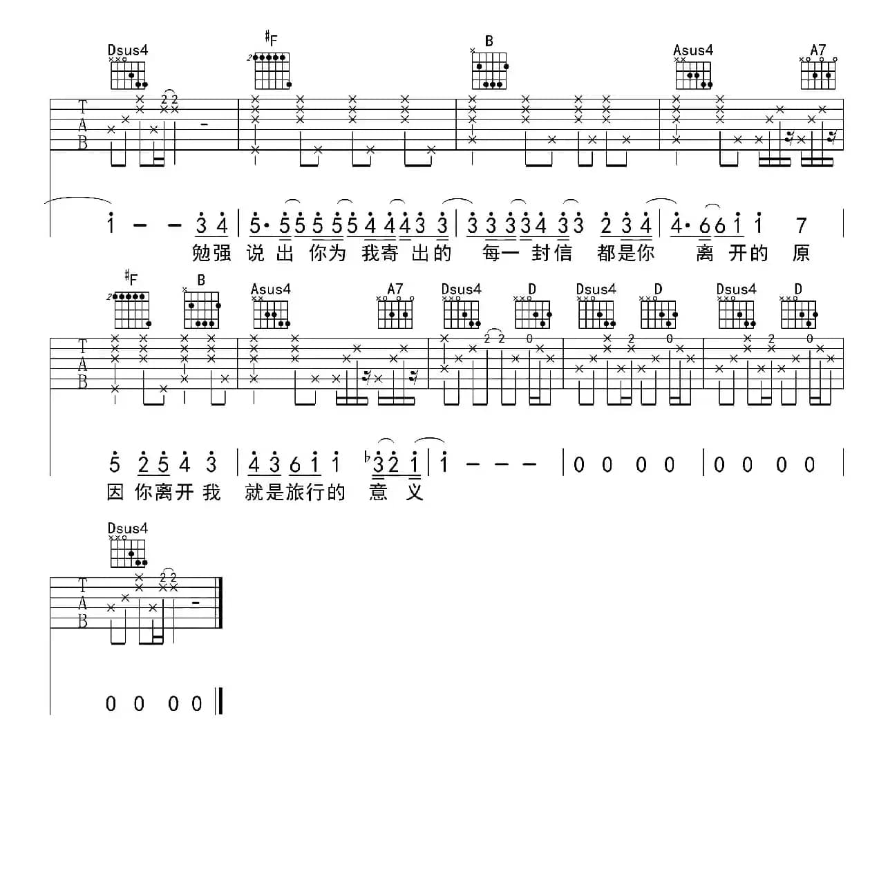 旅行的意义（吉他六线谱、简单吉他制谱版）