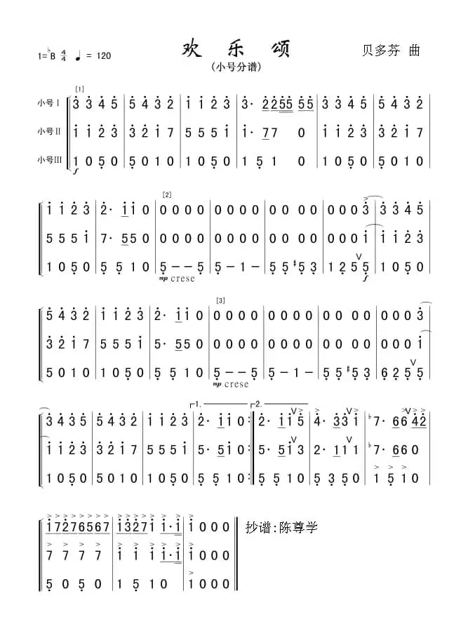 欢乐颂(小号分谱)军乐简谱