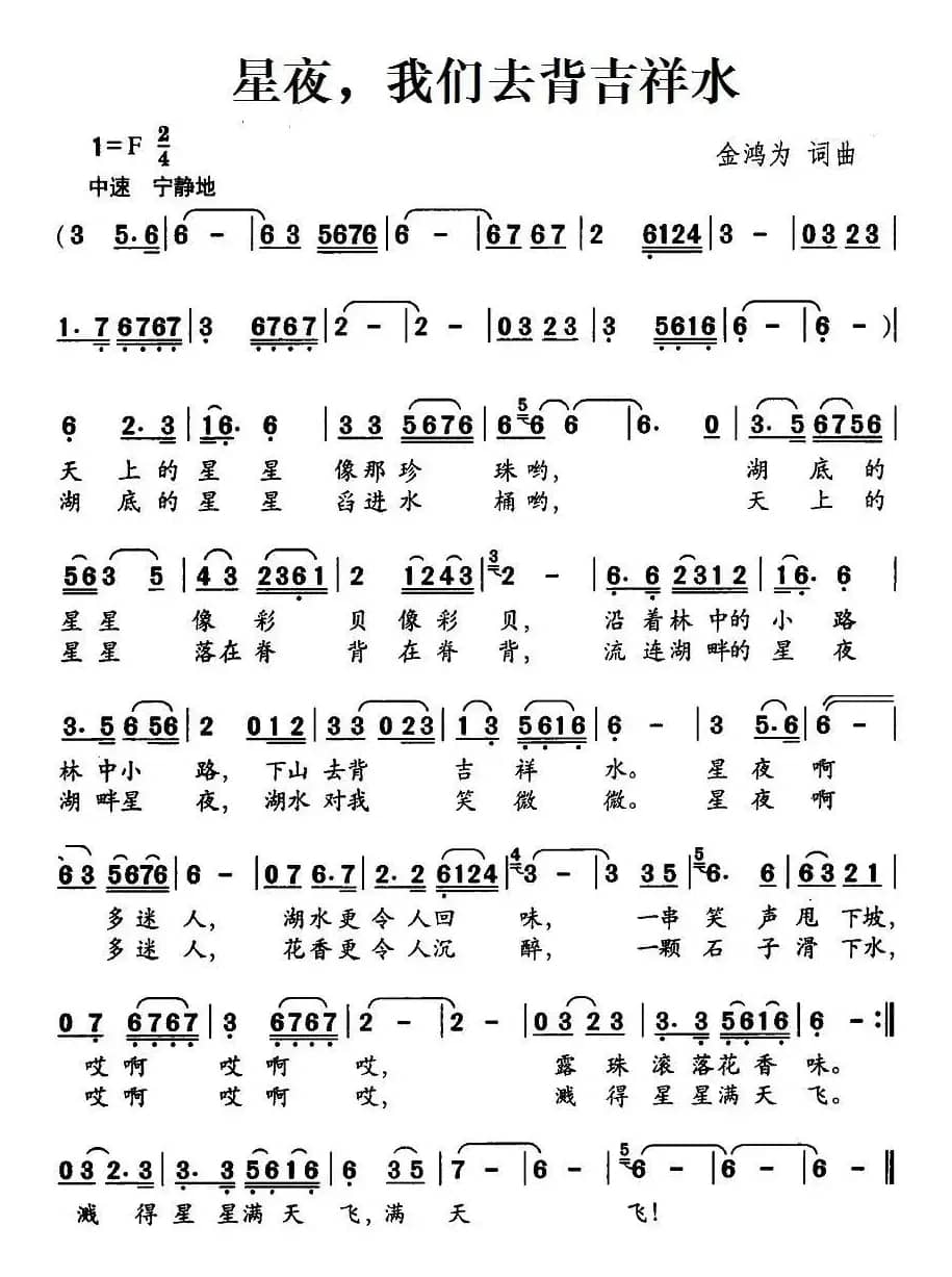 星夜,我们去背吉祥水(金鸿为词曲)