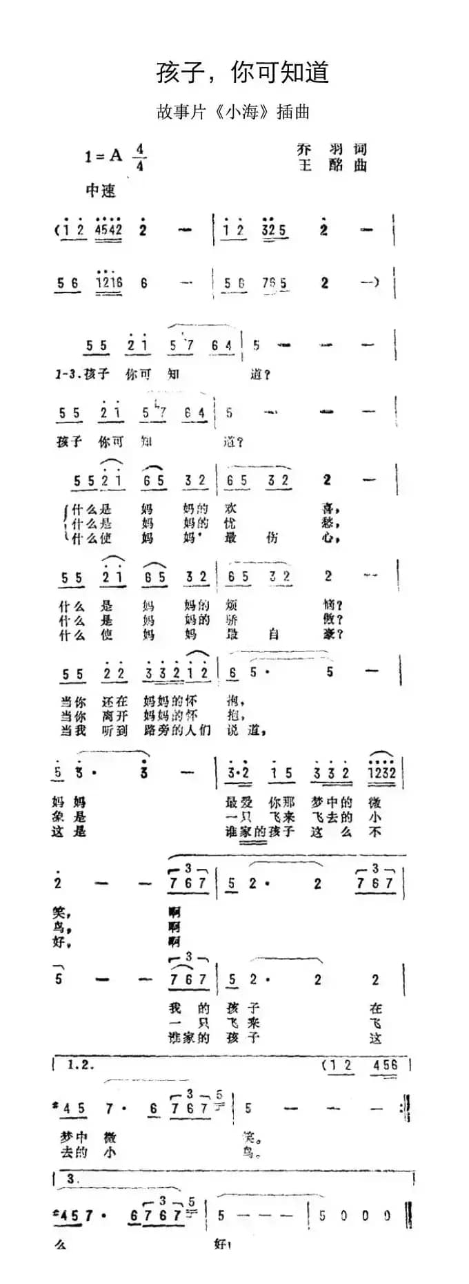 孩子，你可知道（故事片《小海》插曲）