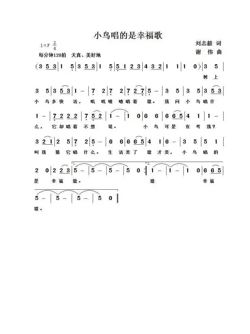 小鸟唱的是幸福歌（刘志毅词  谢伟曲）