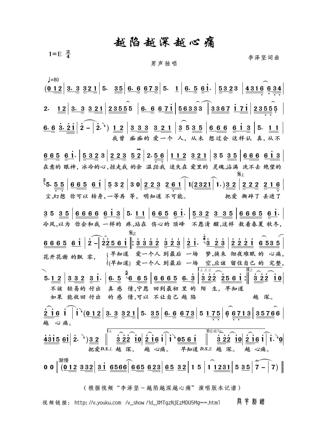 越陷越深越心痛（李泽坚词曲）