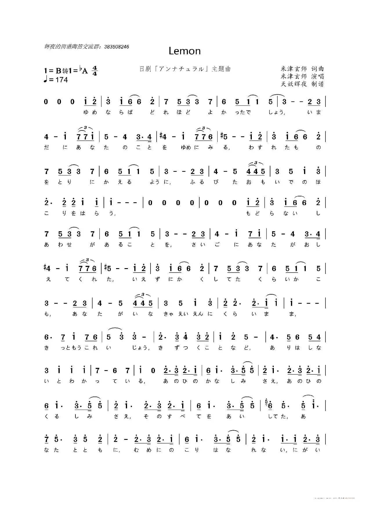 [日]Lemon（电视剧《非自然死亡》主题曲 / ドラマ「アンナチュラル」主題歌）