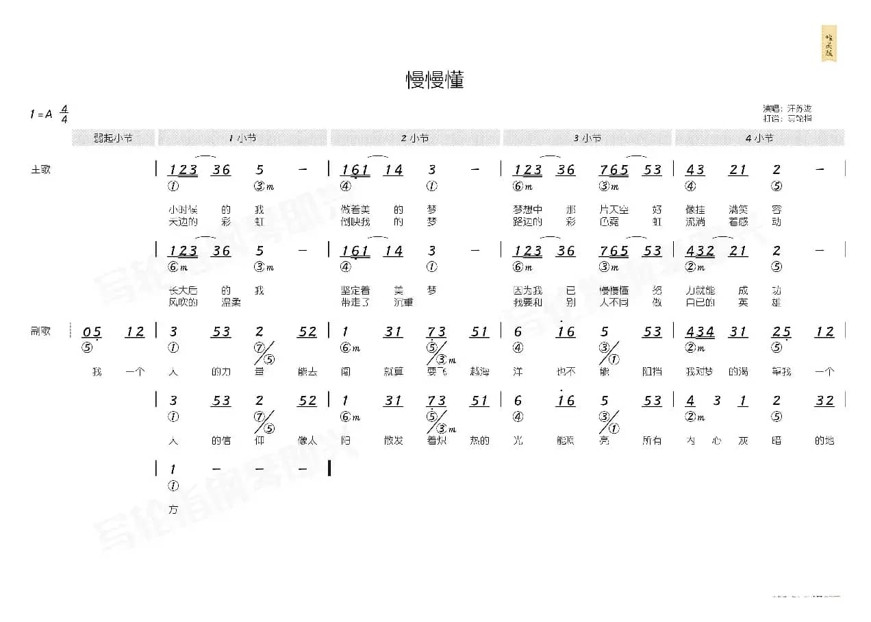 慢慢懂（简和谱）