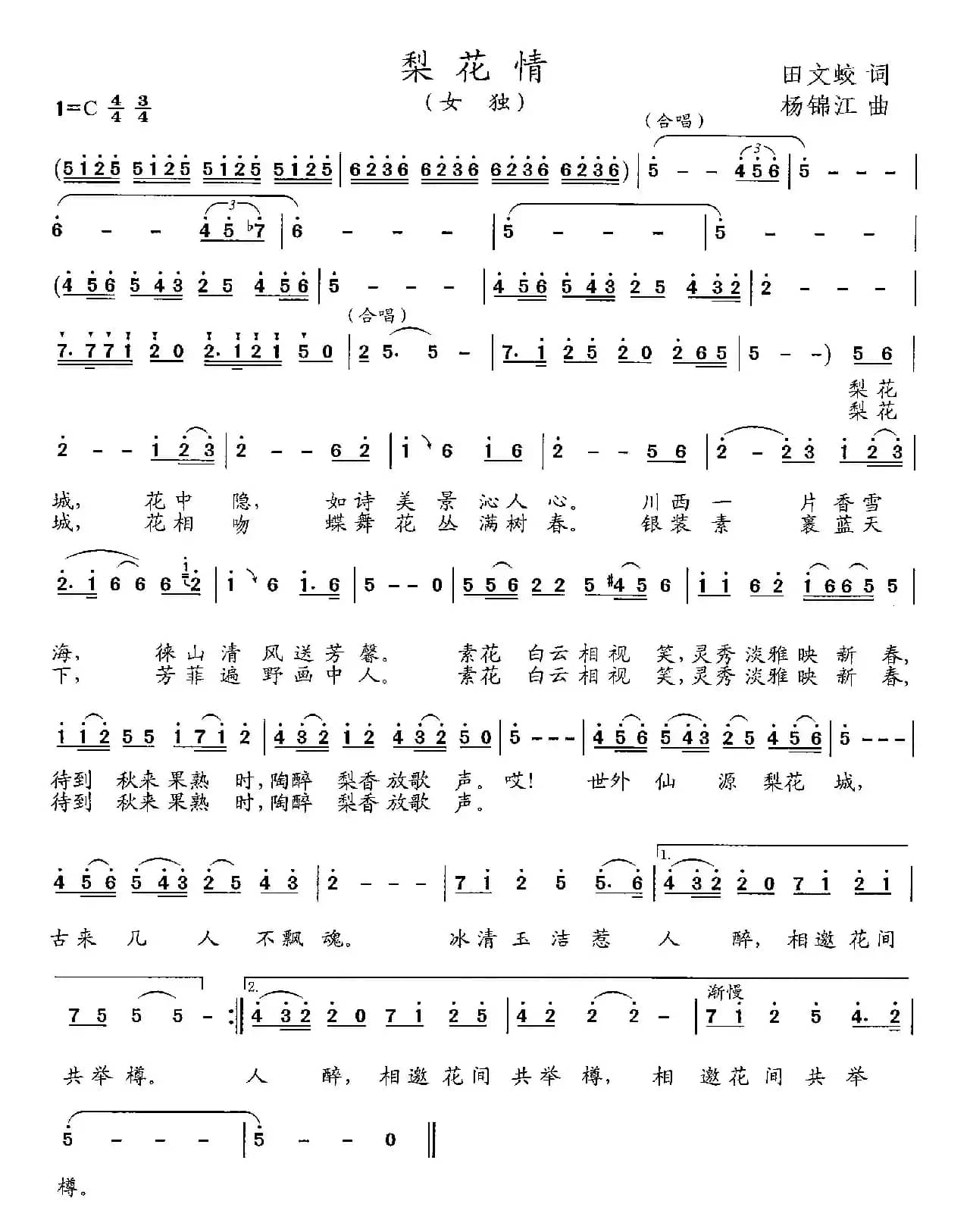梨花情（田文蛟词 杨锦江曲）