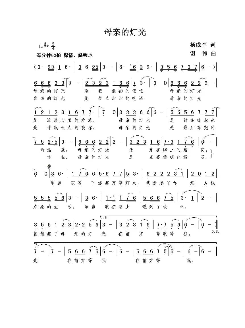 母亲的灯光（杨成军词  谢伟曲）
