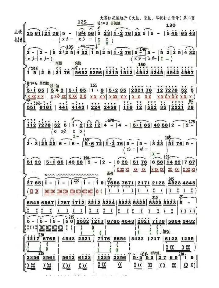 大寨红花遍地开（大鼓、堂鼓、军钗分谱）