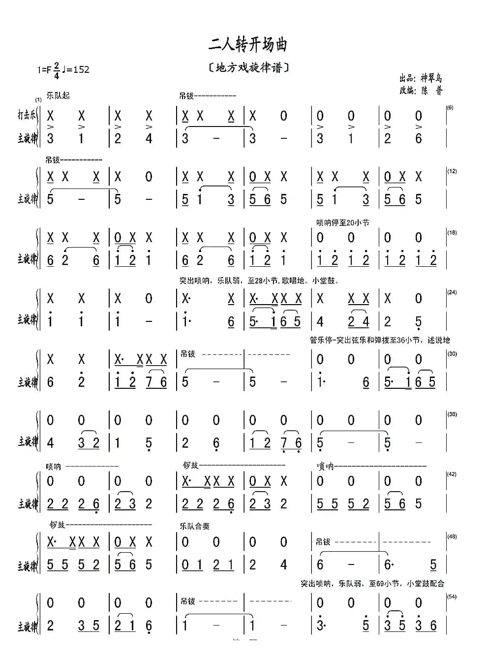 二人转开场曲（地方戏旋律谱）