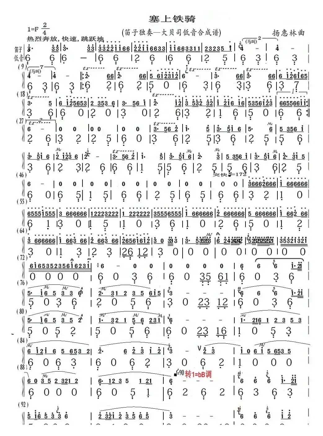 塞上铁骑（笛子独奏—大贝司低音合成谱）