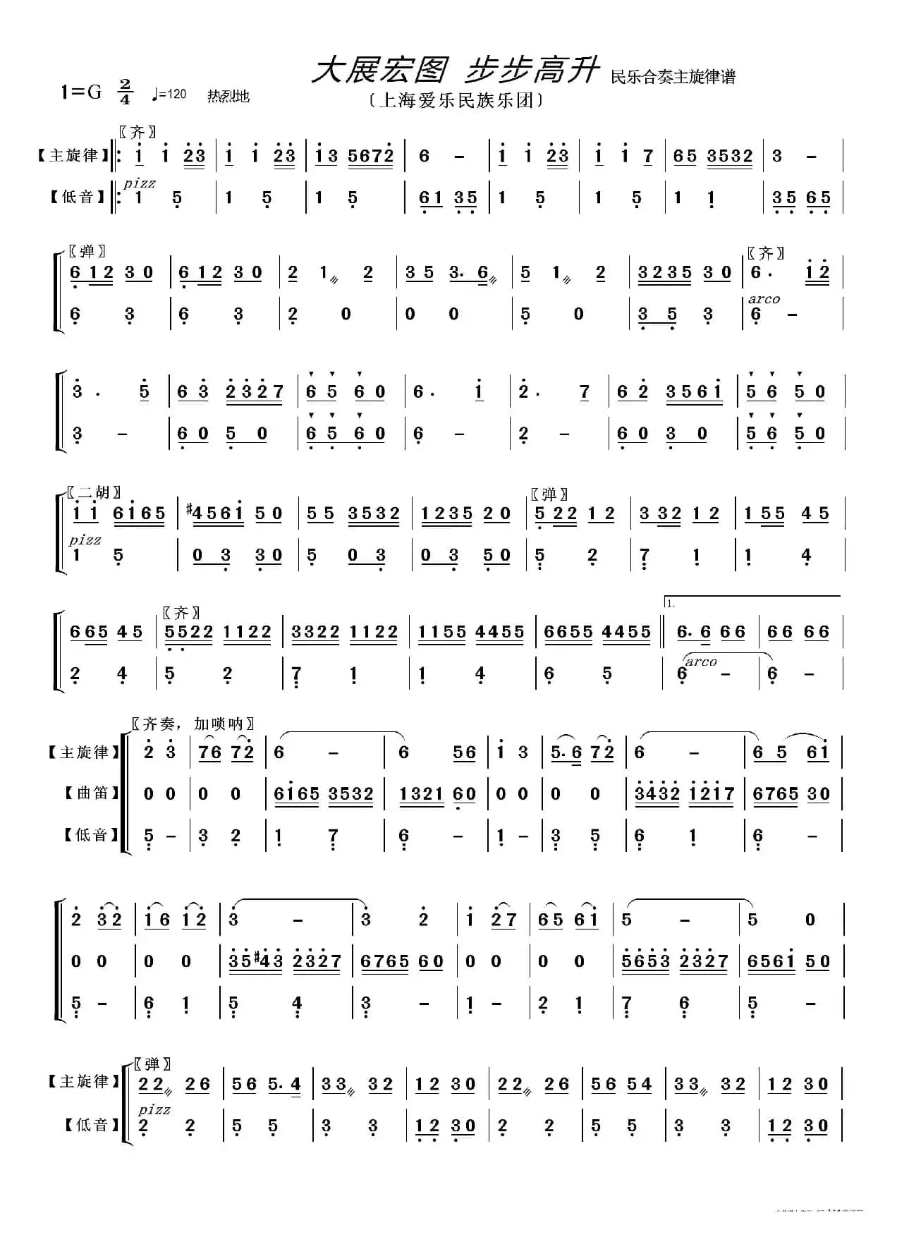 大展鸿图 步步高升（〔民乐合奏主旋律谱〕）