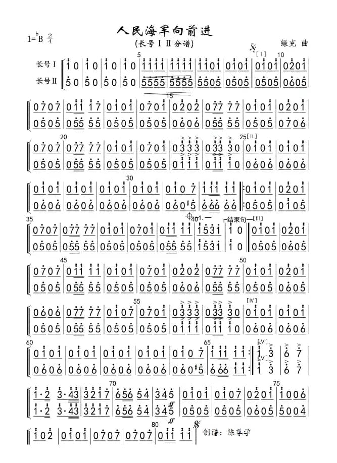 1516人民海军向前进(长号ⅠⅡ分谱)军乐