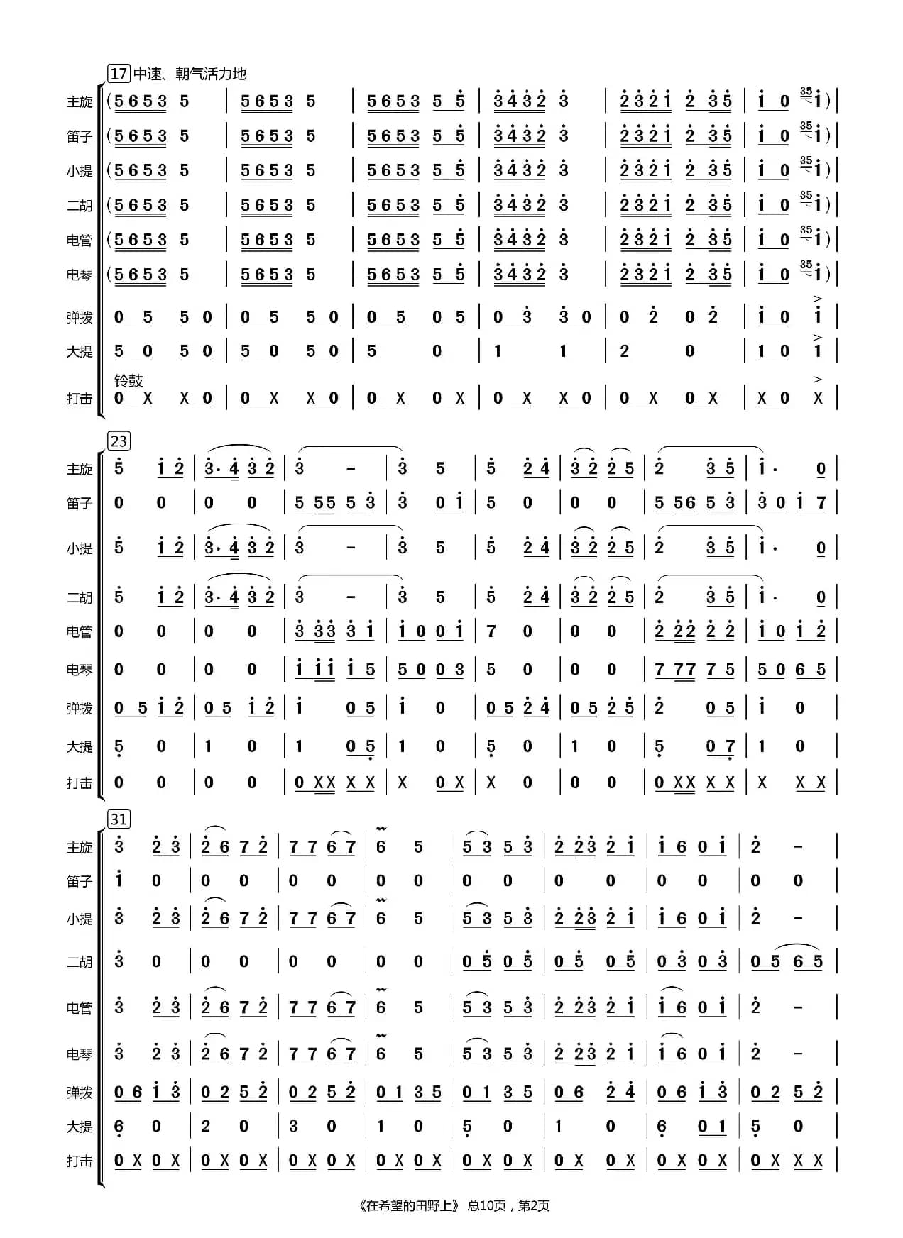 在希望的田野上（总谱）