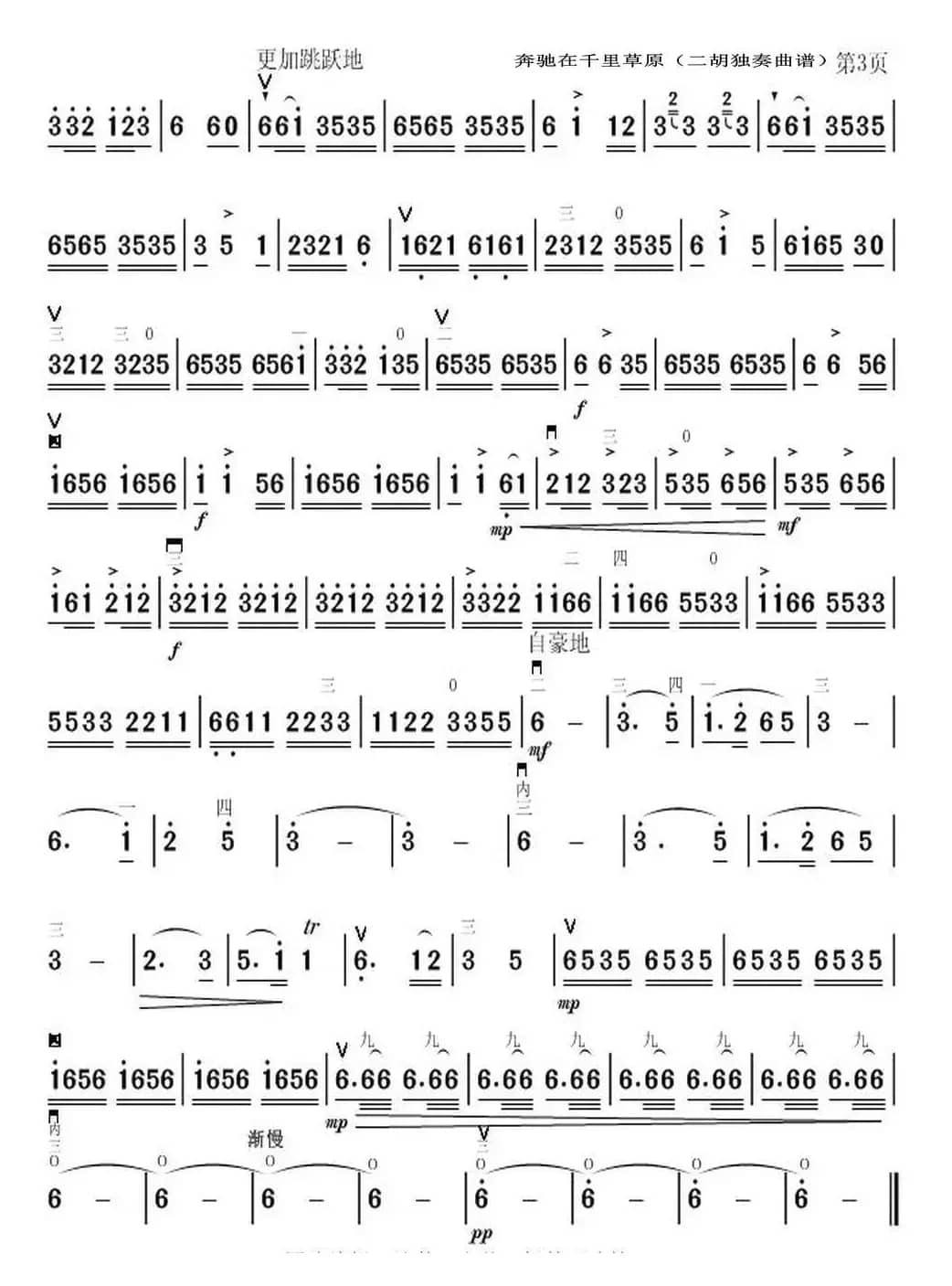 奔驰在千里草原（二胡曲谱）