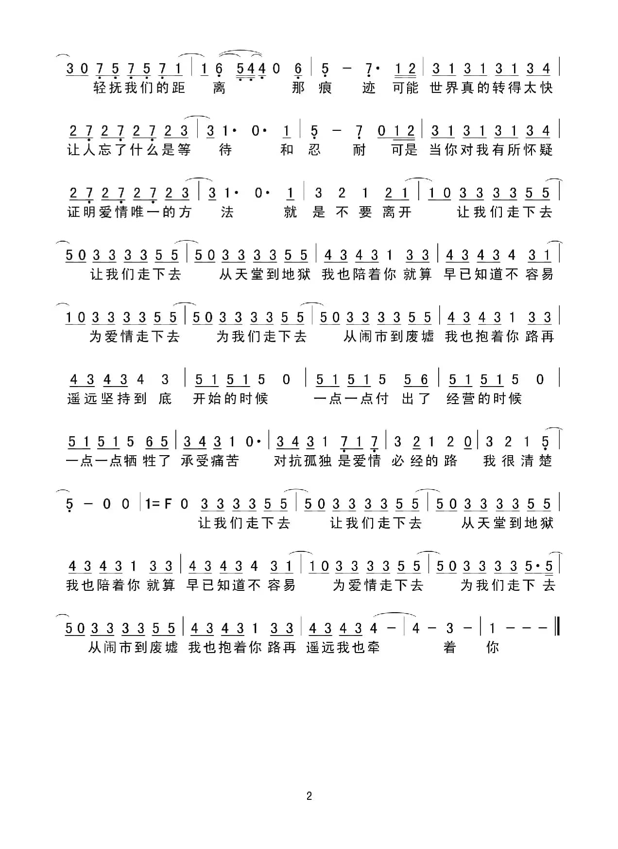 让我们走下去（简谱）