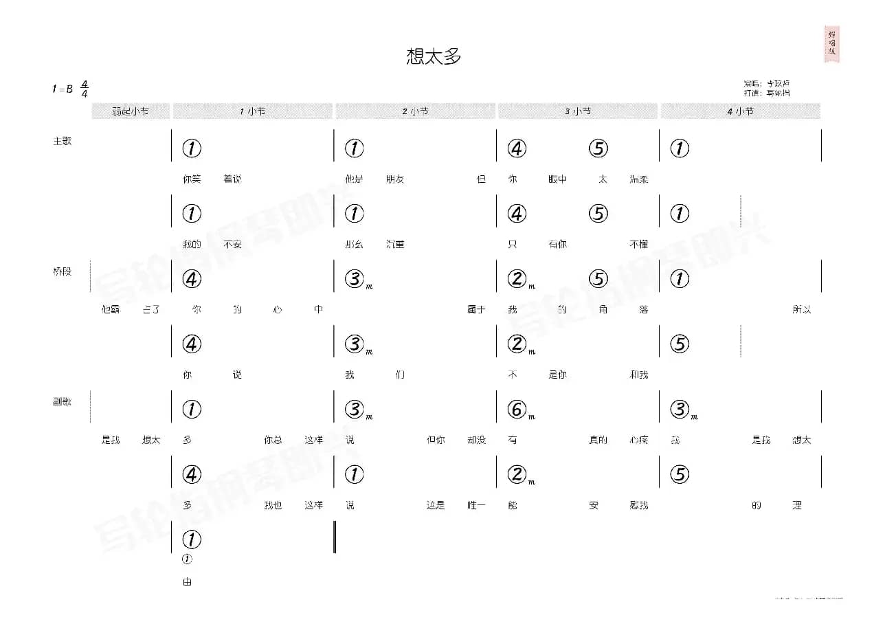 想太多（简和谱）