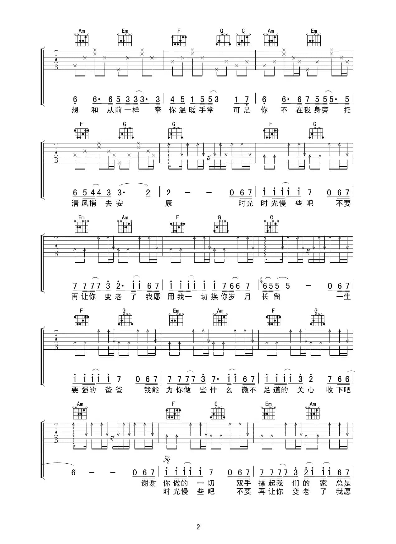 筷子兄弟《父亲》高清吉他谱（王太利词曲、侍书琴社编配）