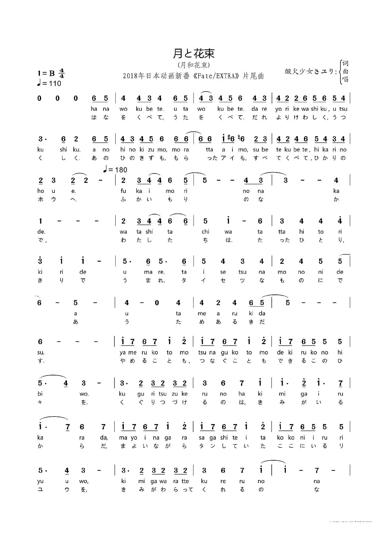 [日]月と花束（月和花束）（2018年日本动画新番《Fate/EXTRA》片尾曲）