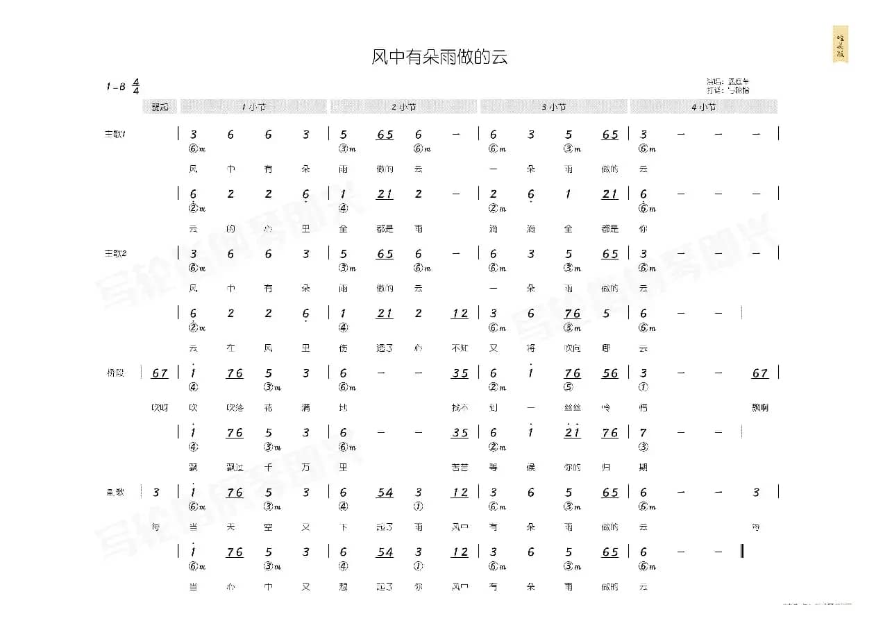 风中有朵雨做的云（简和谱）