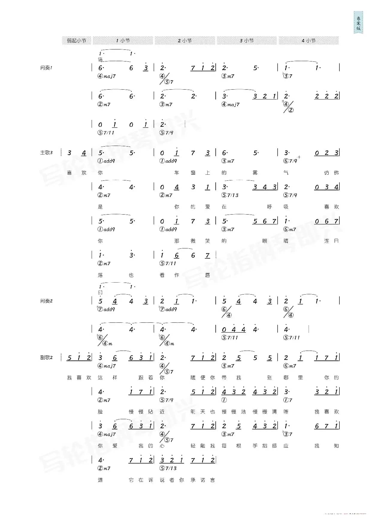 喜欢你（简和谱）