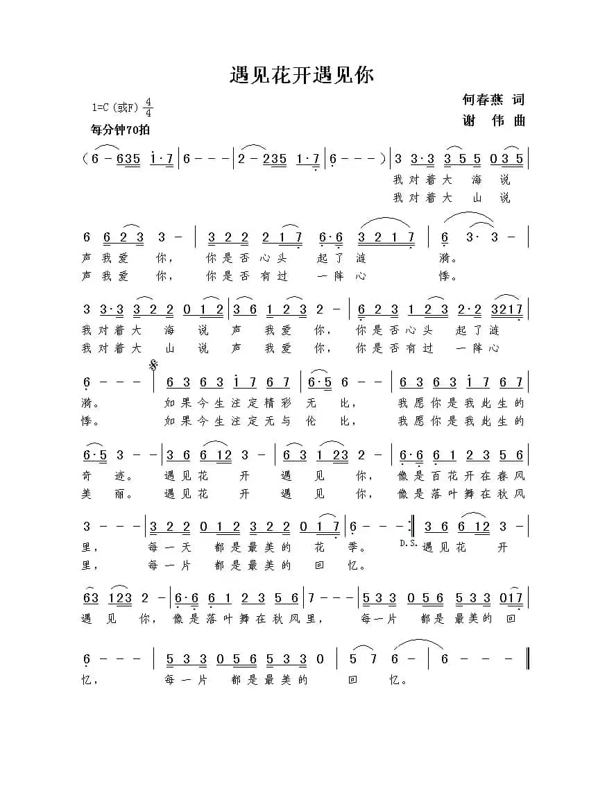 遇见花开遇见你（何春燕词  谢伟曲）