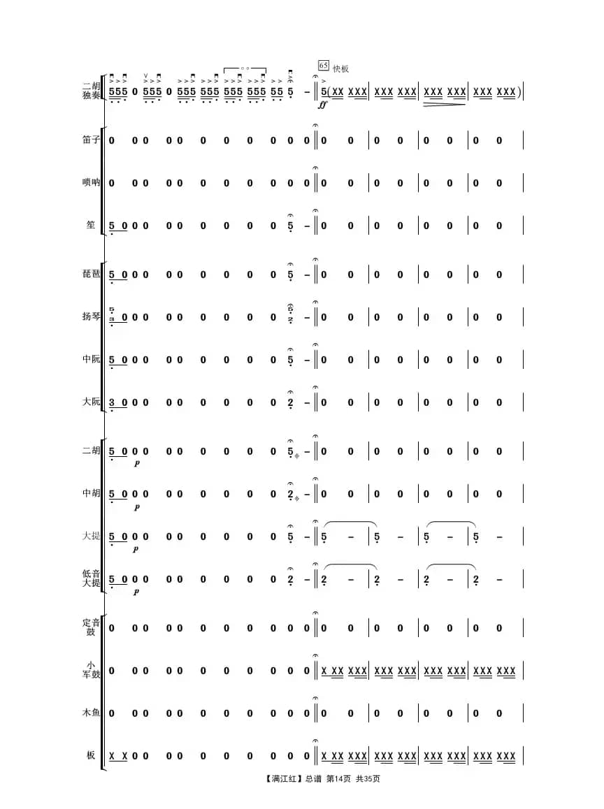满江红（二胡独奏曲民乐伴奏总谱）