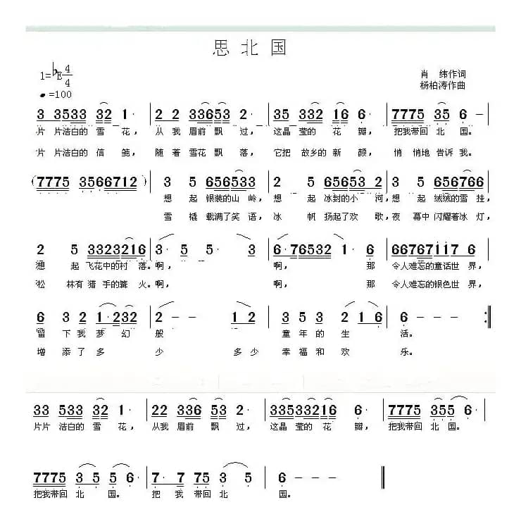 思北国（肖纬词 杨柏涛曲）（民族、流行唱法）