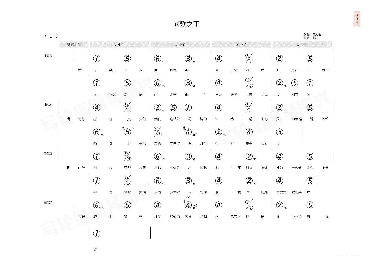 K歌之王（简和谱）