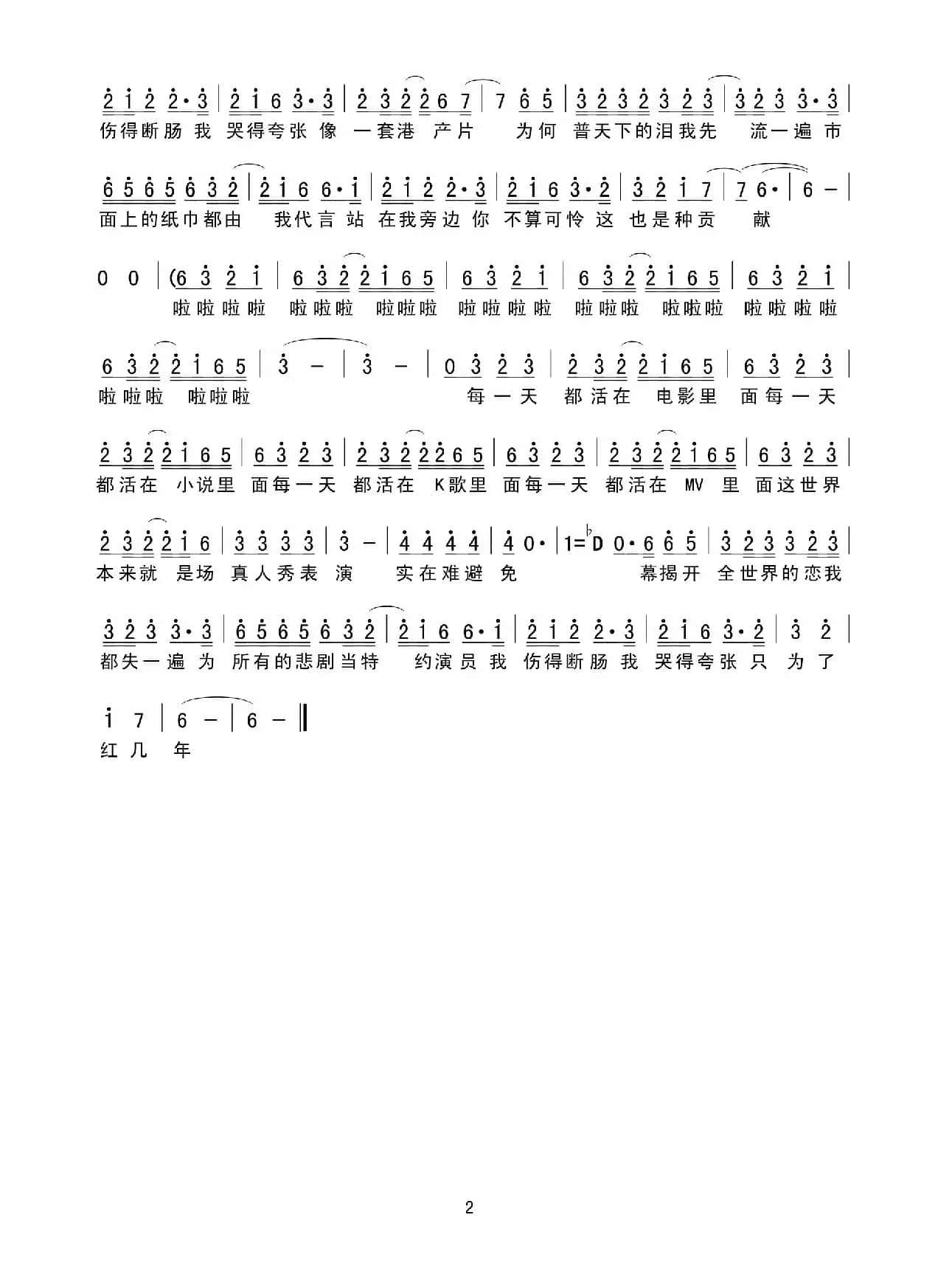 喜剧之王（简谱）