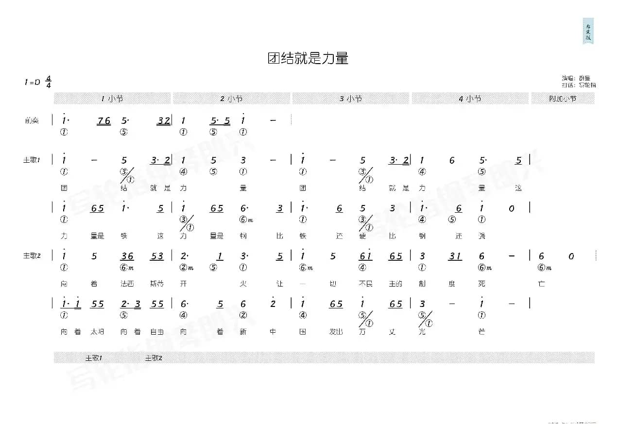团结就是力量（简和谱）