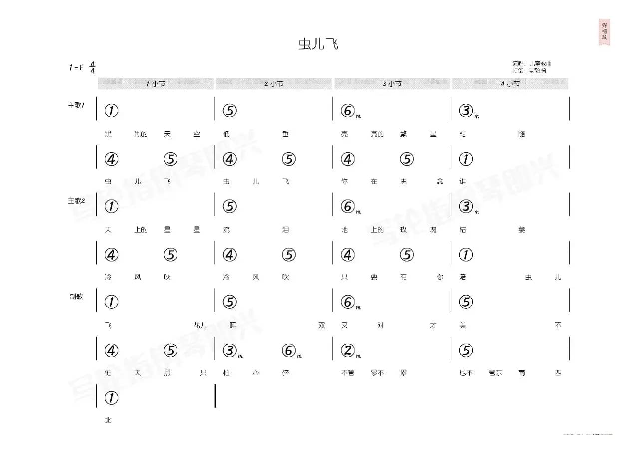 虫儿飞(简和谱)