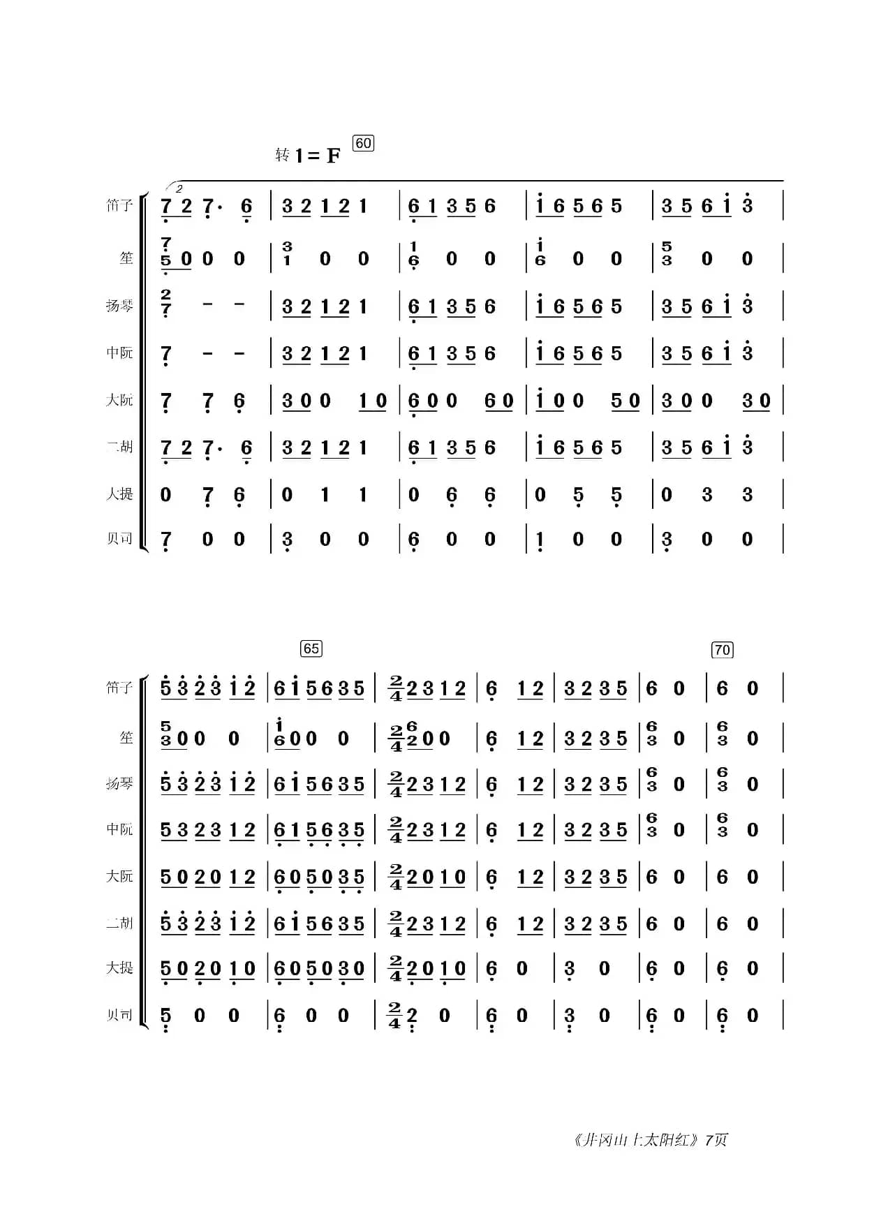 井冈山上太阳红（民乐合奏总谱）