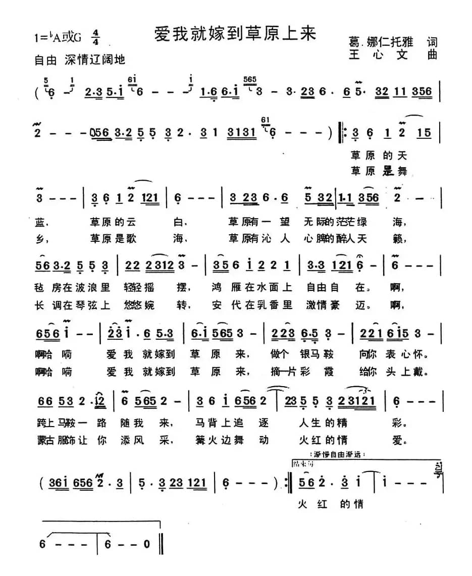 爱我就嫁到草原来（葛·娜仁托雅词 王心文曲）