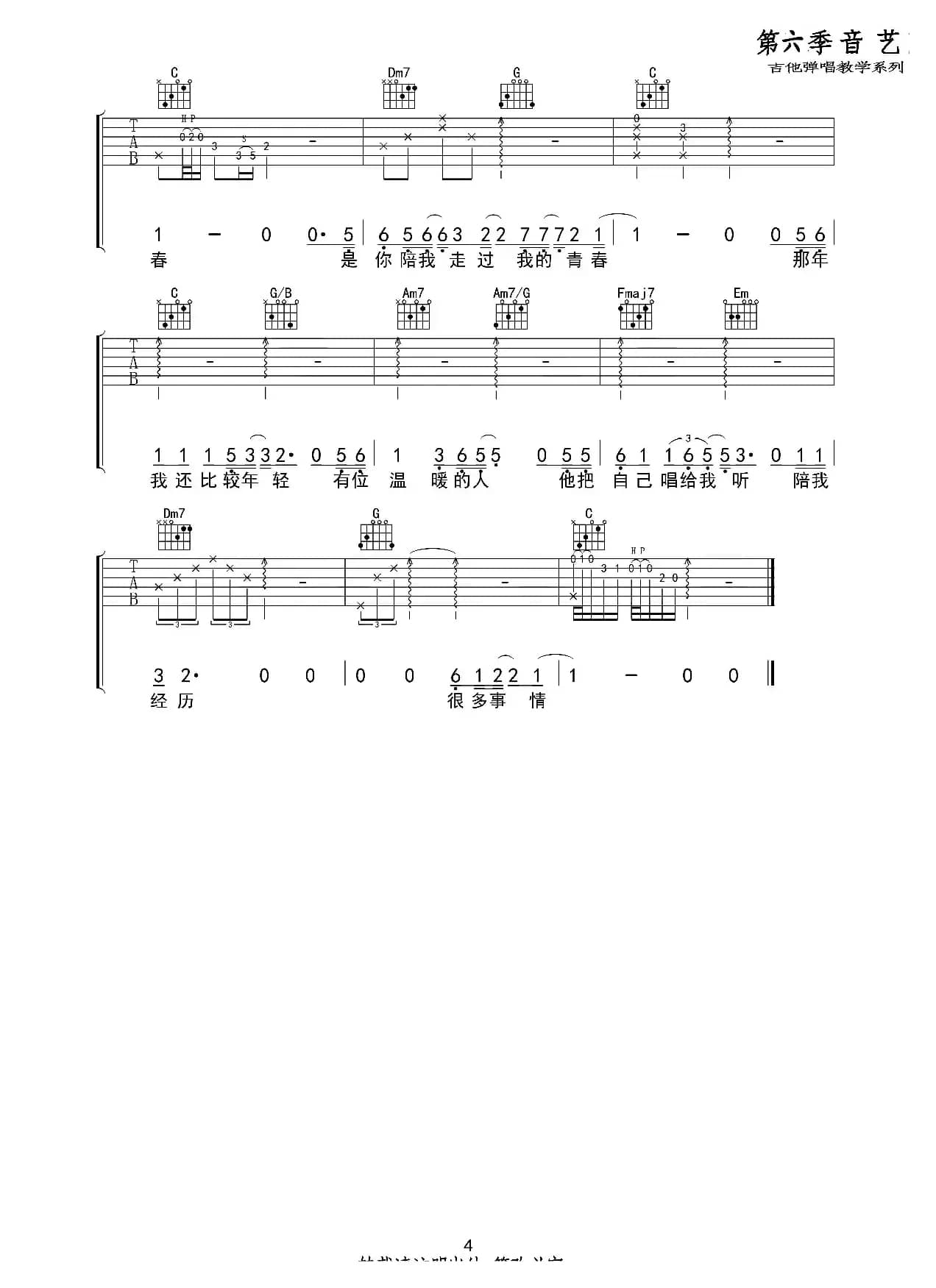 温暖的人（吉他六线谱）