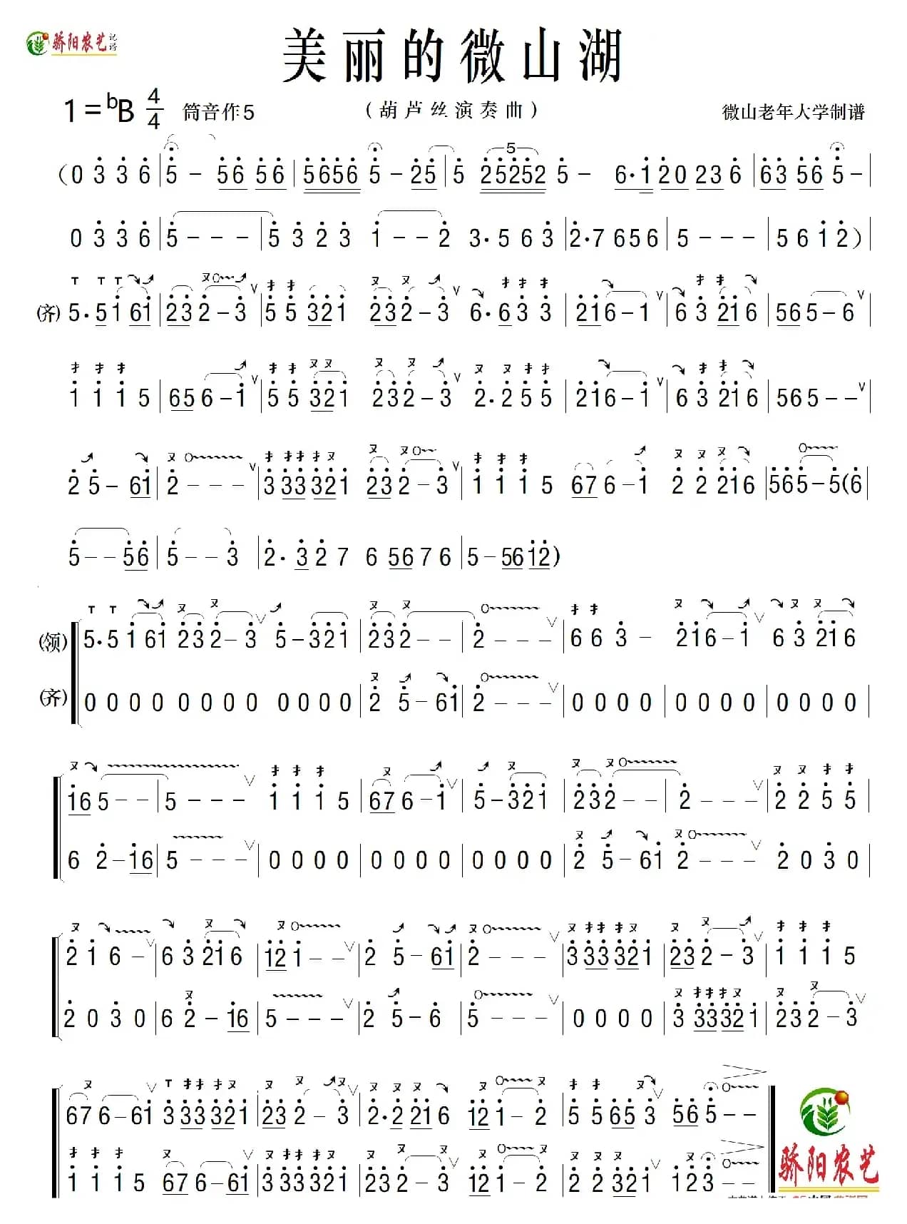 美丽的微山湖（器乐合奏、葫芦丝曲）