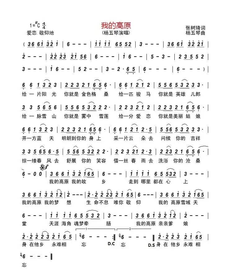 我的高原(张树琦词 杨五琴曲)