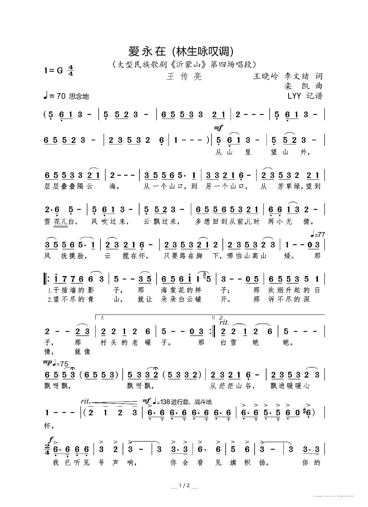 爱永在（林生咏叹调）（王晓岭 李文绪词 栾凯曲）