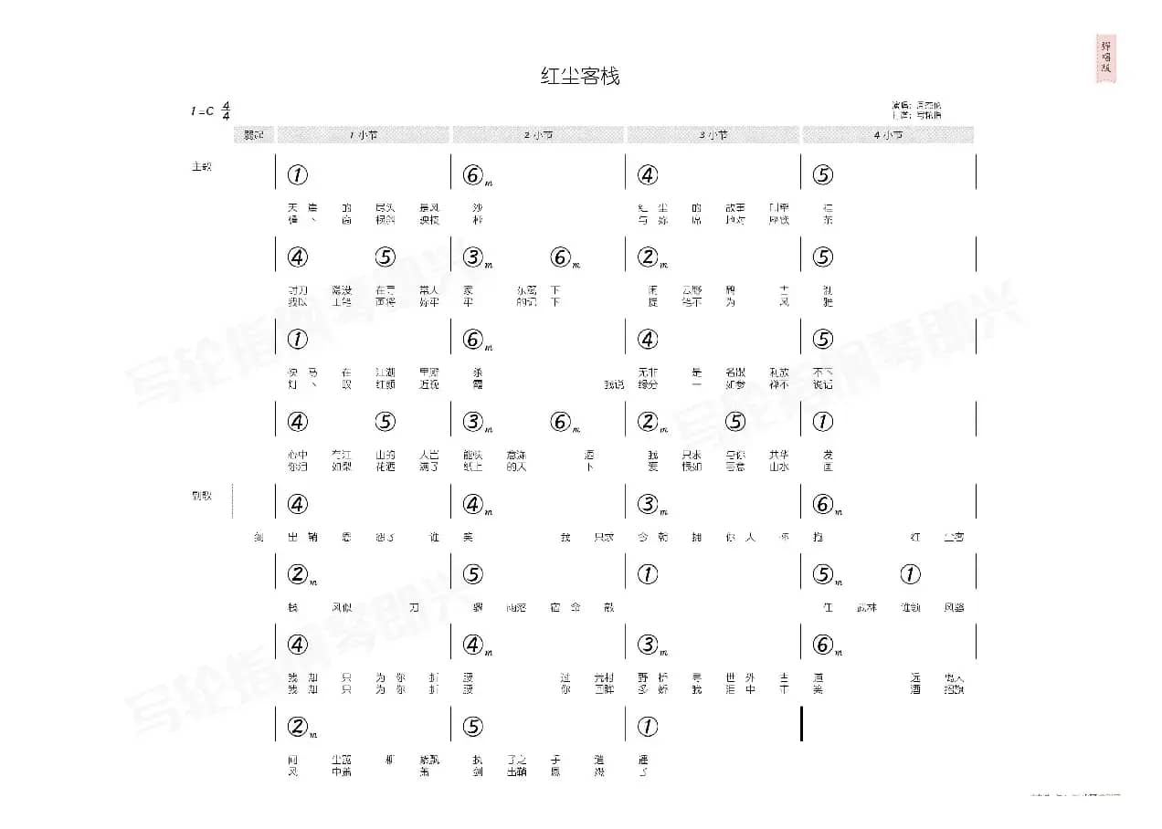 红尘客栈（简和谱）