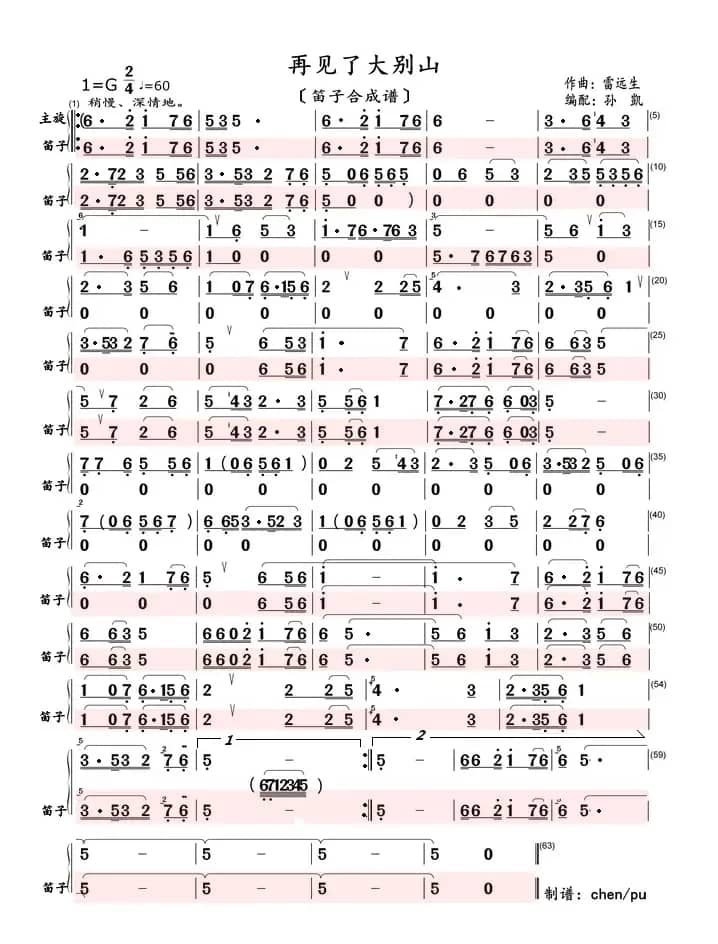 再见了大别山（笛子合成谱）