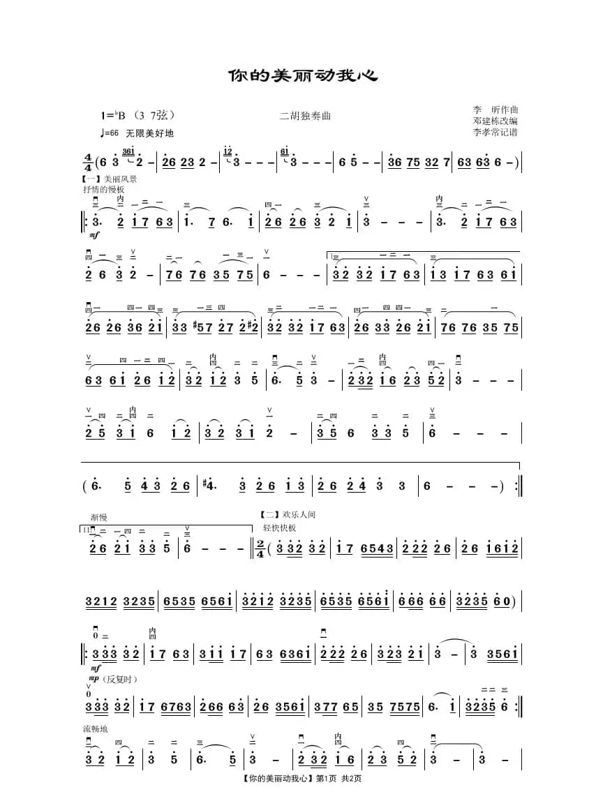 你的美丽动我心（二胡独奏曲）