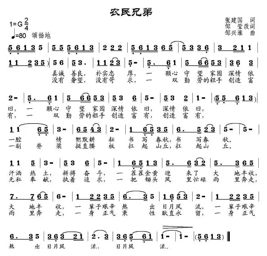 农民兄弟（张建国词、邹莹改词 邹兴淮曲）