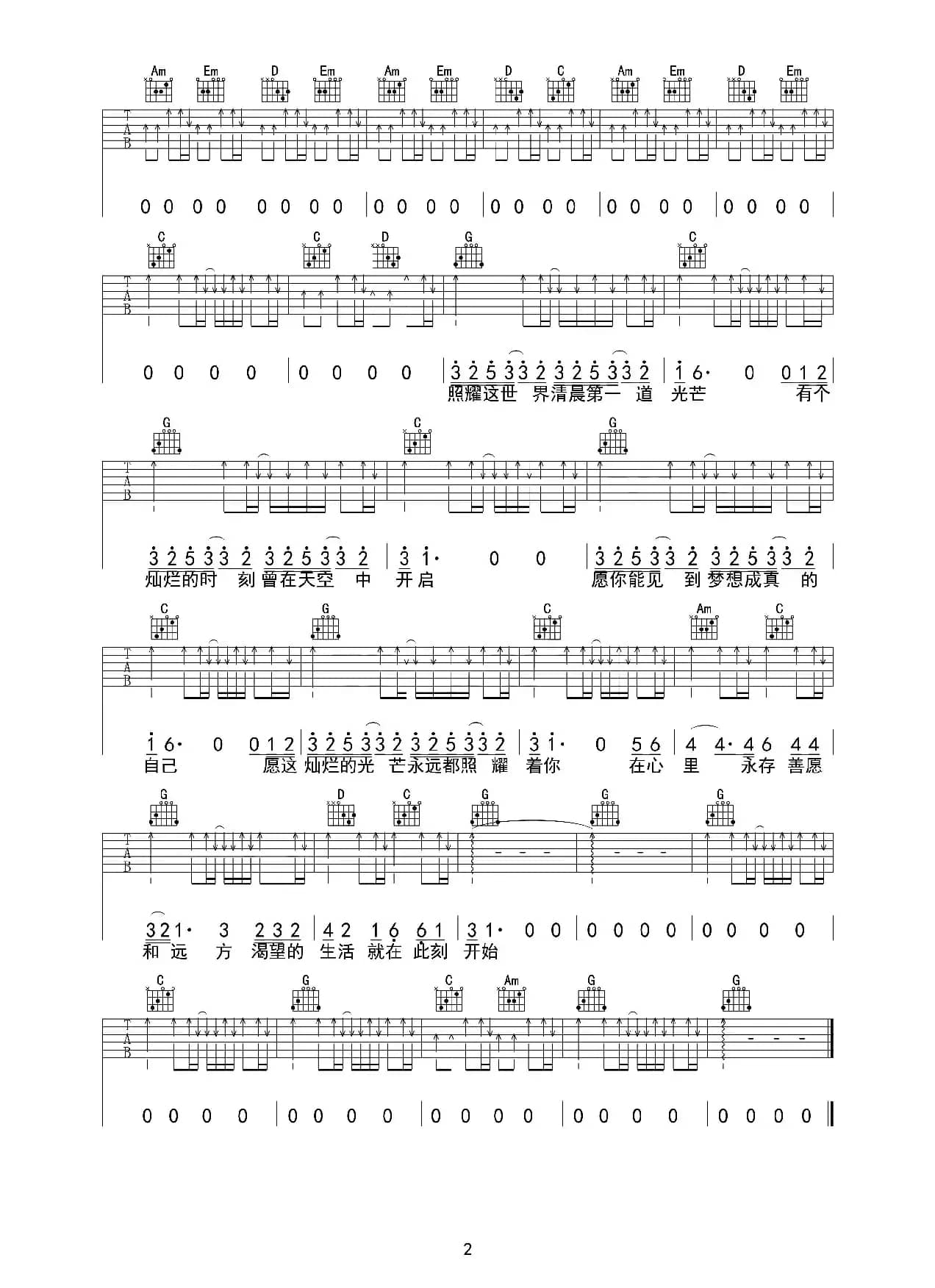 灿烂（吉他六线谱）
