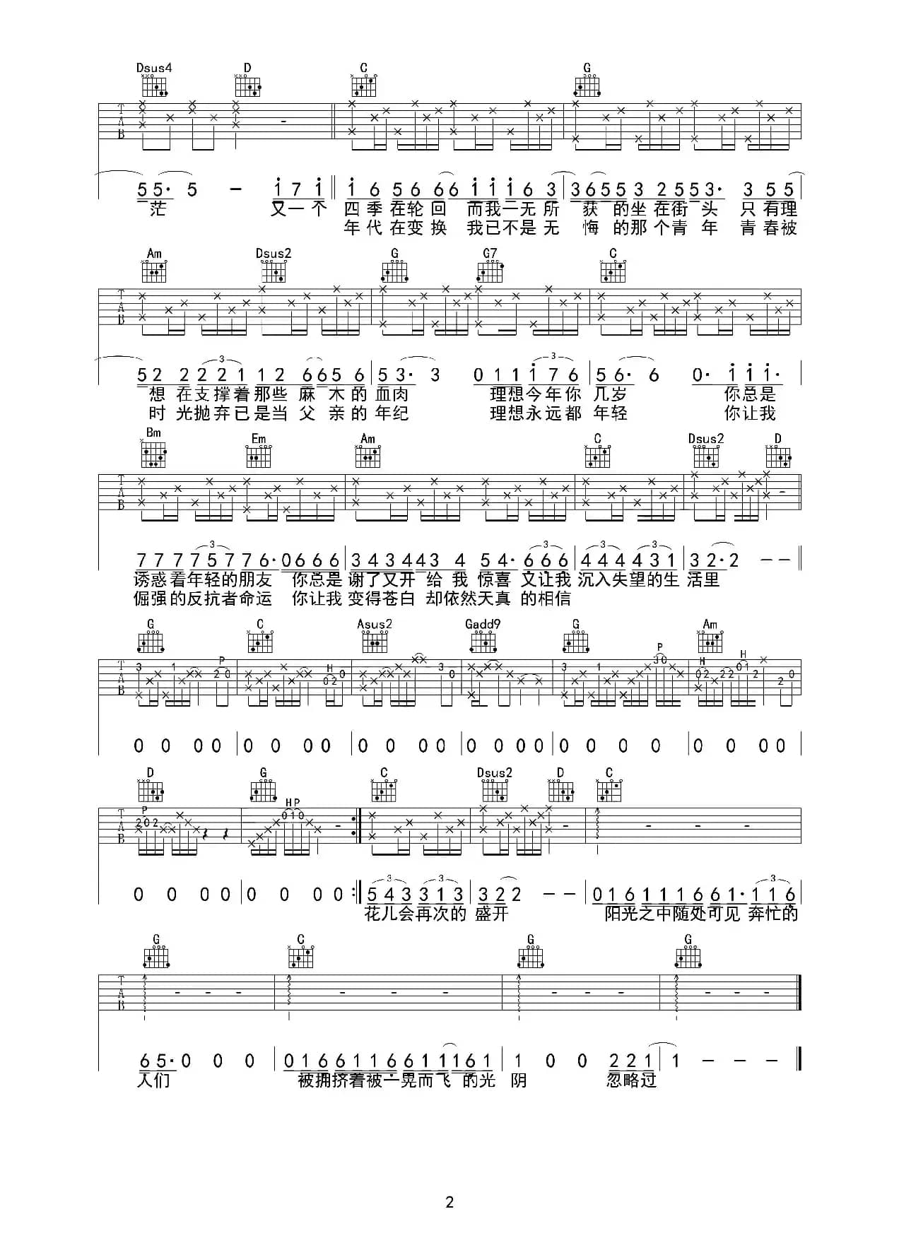 理想（吉他六线谱）