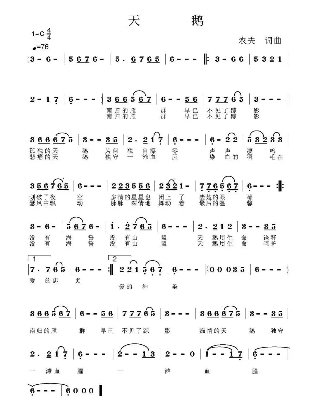 天鹅(农夫 词曲)