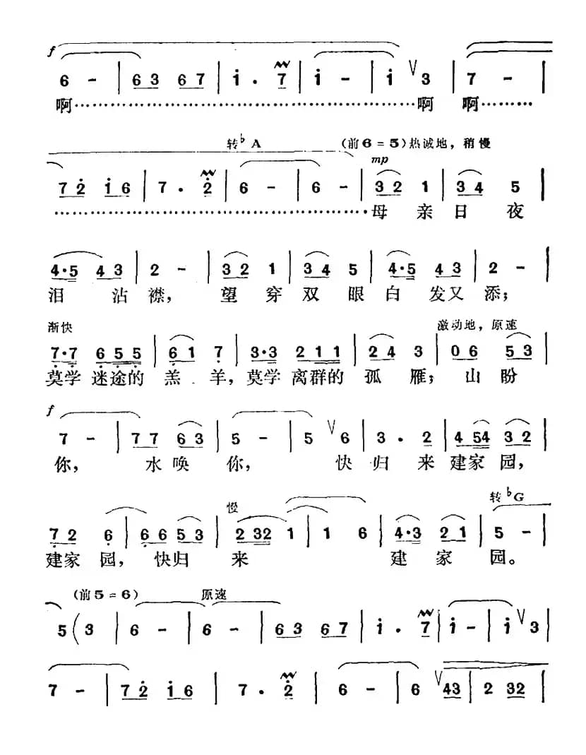 母亲的歌（史俊词 陈大荧曲）