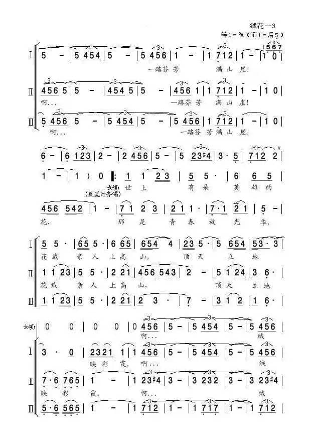 绒花(亦弛改编）（领唱 三部合唱）