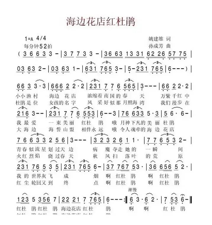 海边花店红杜鹃（姚建雄词 孙成芳曲）