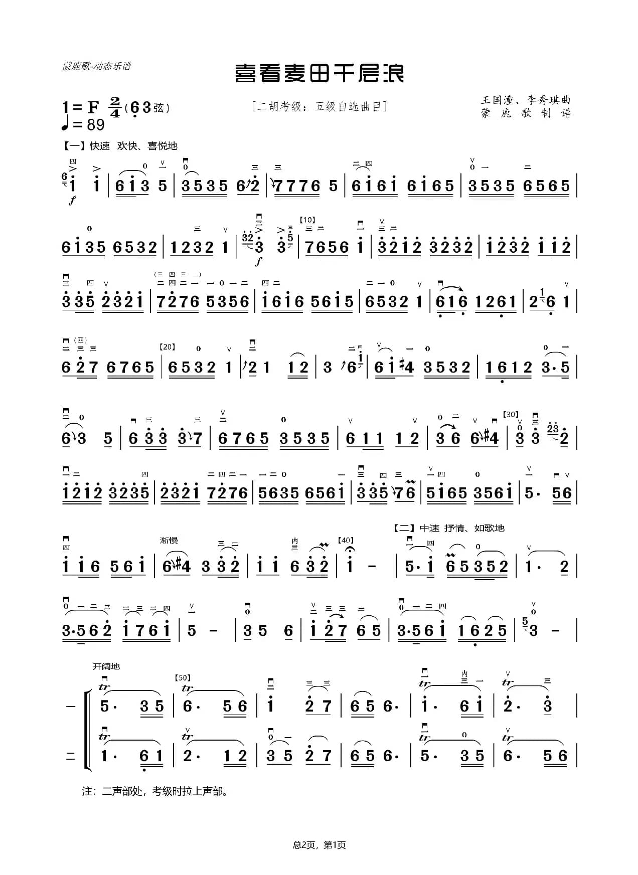 喜看麦田千层浪（二胡独奏曲）