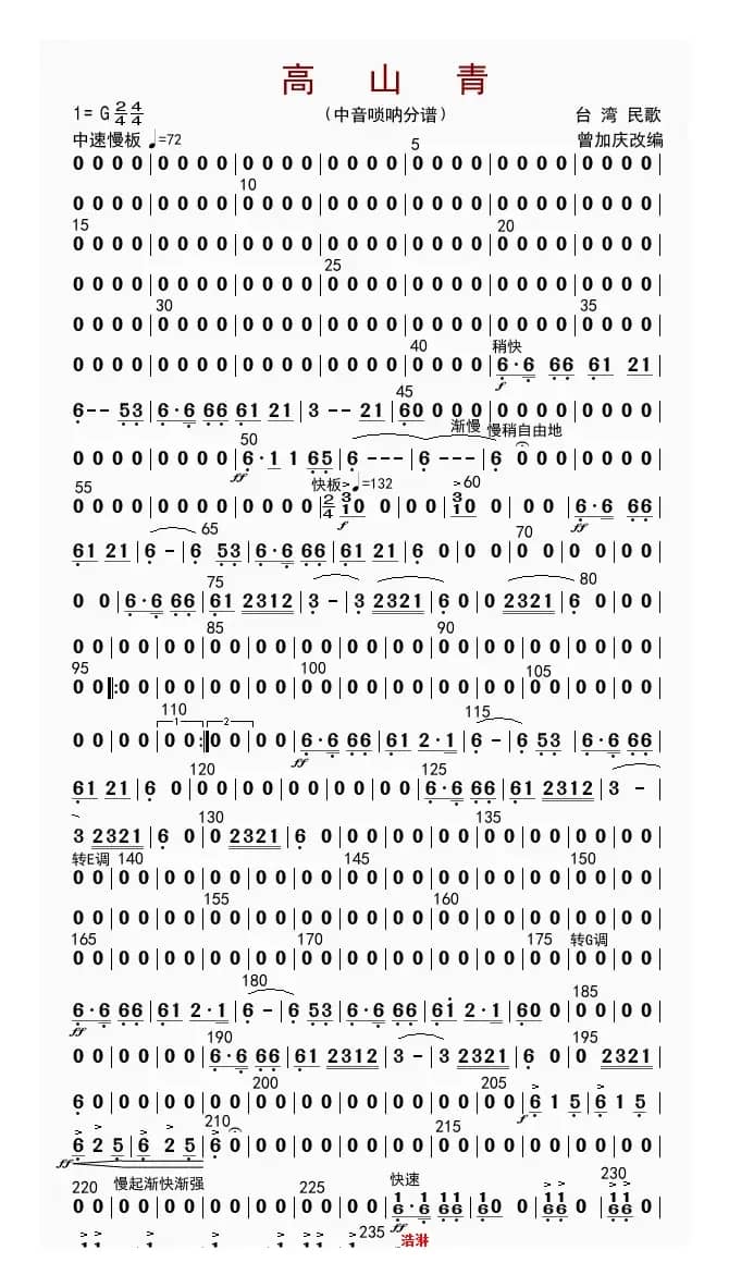 高山青（中音唢呐分谱）