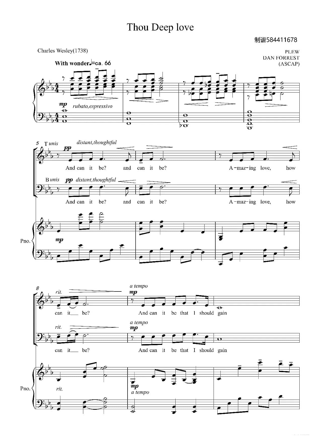 Thou Deep love合唱谱（男声合唱）